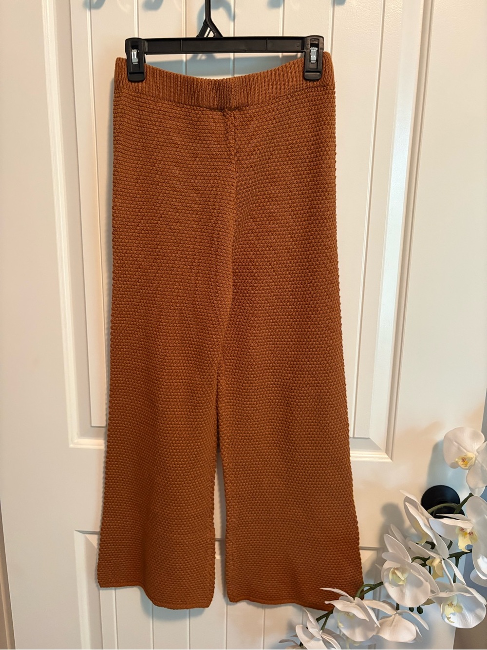 Wishlist Camel Brown Textured Waffle Knit Wide Leg Sweater Pants S - Picture 3 of 3
